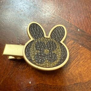 New upcycled Louis Vuitton Gold and Brown Bunny Hair Clip